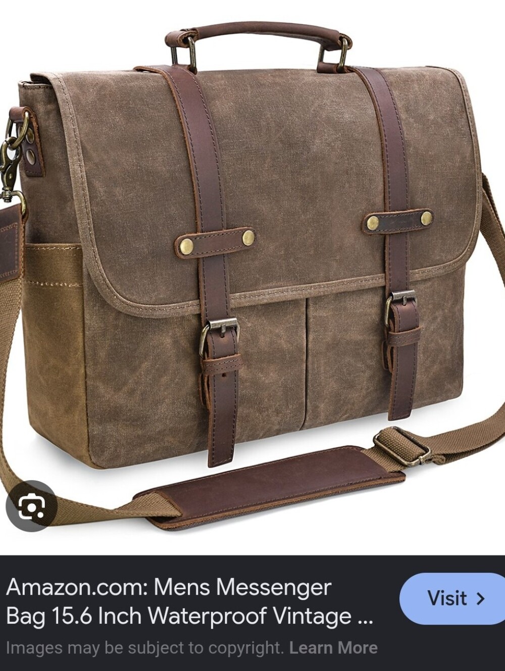 NEWHEY messenger bag waxed canvas + distressed leather Breifcase Campus Satchel